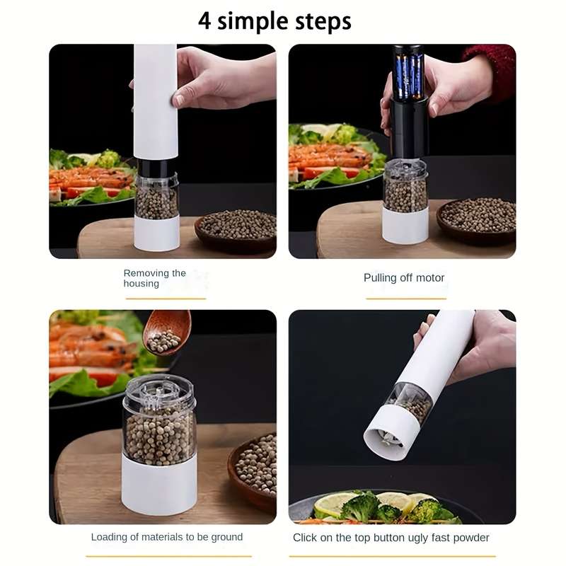 1pc Electric Pepper Grinder Adjustable Coarse to Fine Spice Mill One-Hand Operation Battery