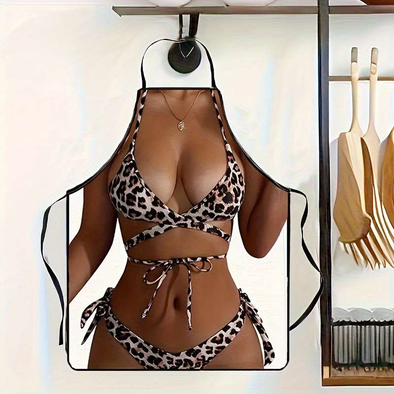 1pc Leopard Print Sexy Bikini Apron for Women 100% Polyester Woven Fabric 150g m? Stylish W