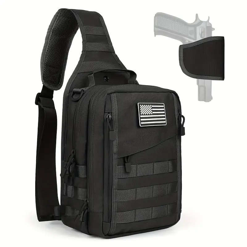 1pc Tactical Sling Bag Backpack for Men Nylon Sports Style Solid Color Normal Waterproof