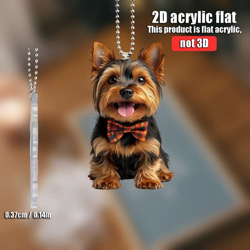 1pc 2D Flat   acrylic flat  A cute Yorkshire Terrier wearing a bow hanging accessories  f