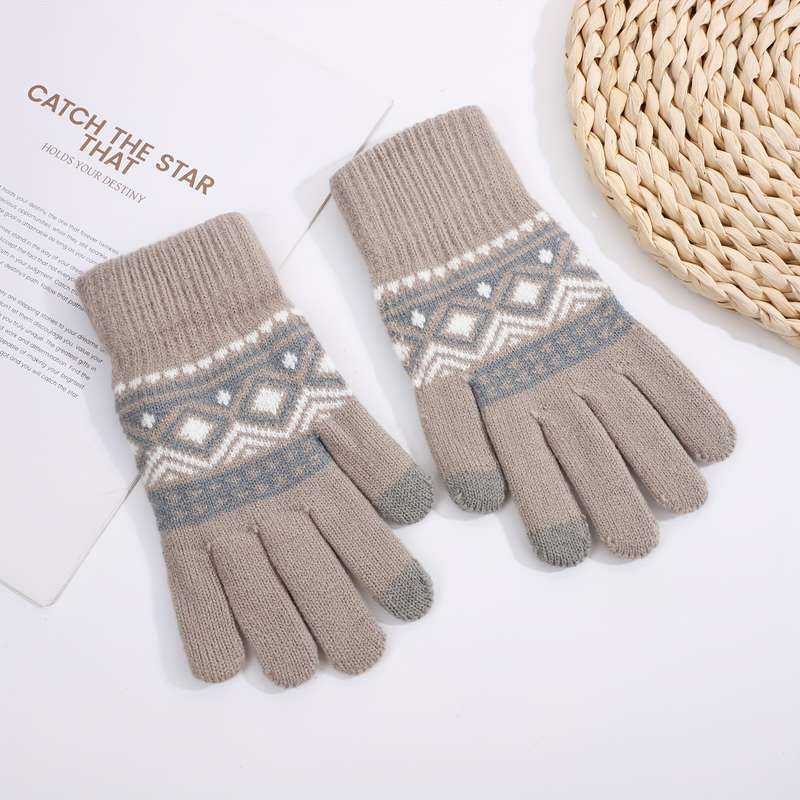 1 Pair Beige Color Warm Gloves