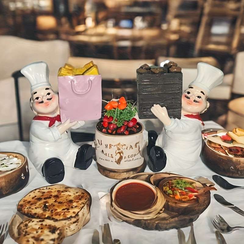 1pc 11cm Whimsical Chef with Wooden Bucket Resin Figurine Playful Kitchen Scene Ideal for Ta