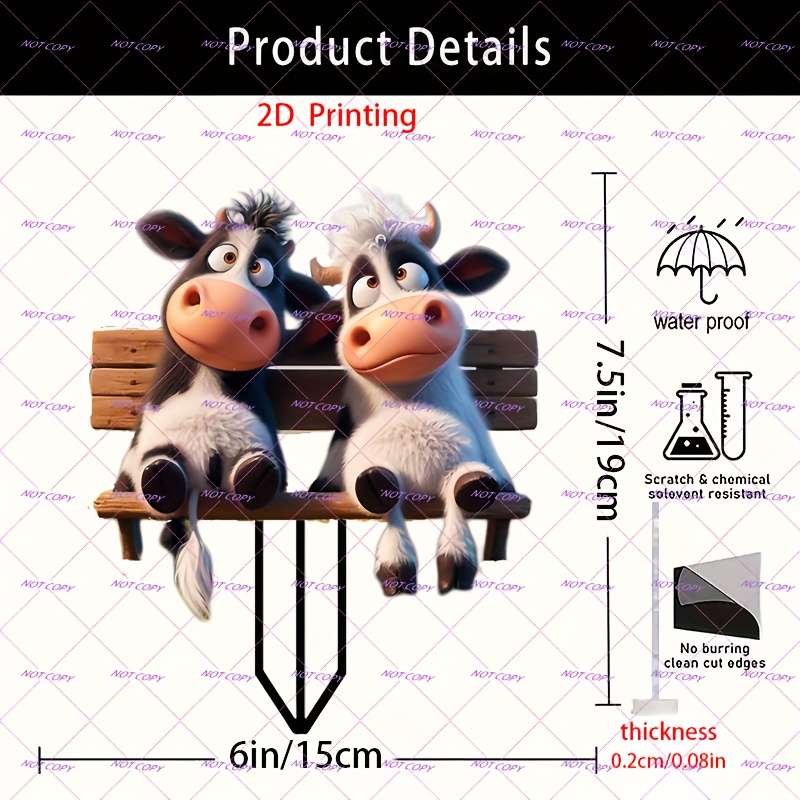 1pc 2D Flat  Printing Acrylic Gentle Cow Charming Outdoor Decoration Suitable for Patio Lawn V