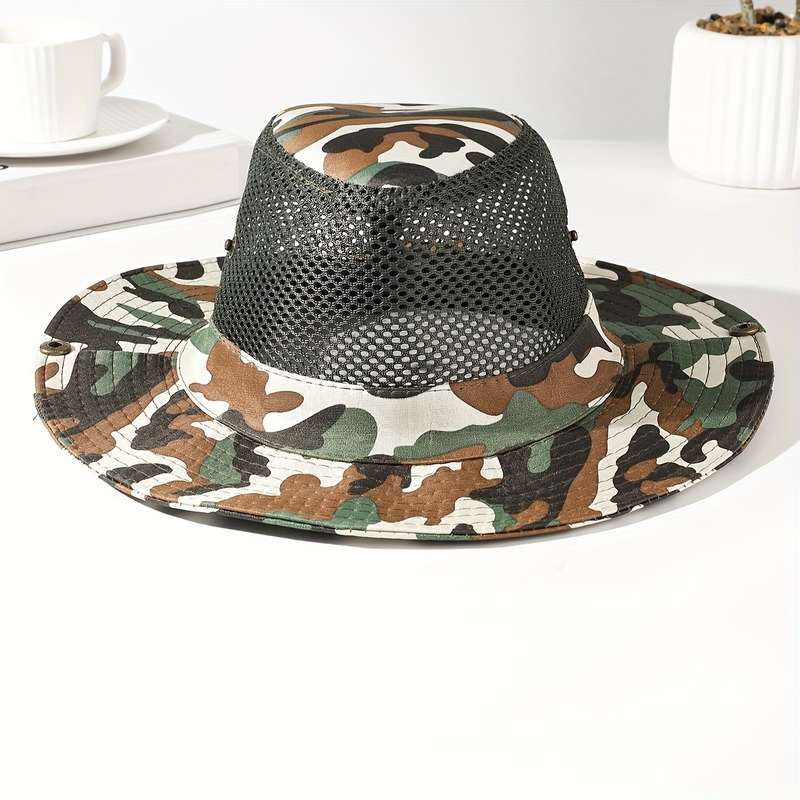 1pc Casual Mountaineering Hat for Men with Large Brim Outdoor Sun Protection Fishing Fisherman