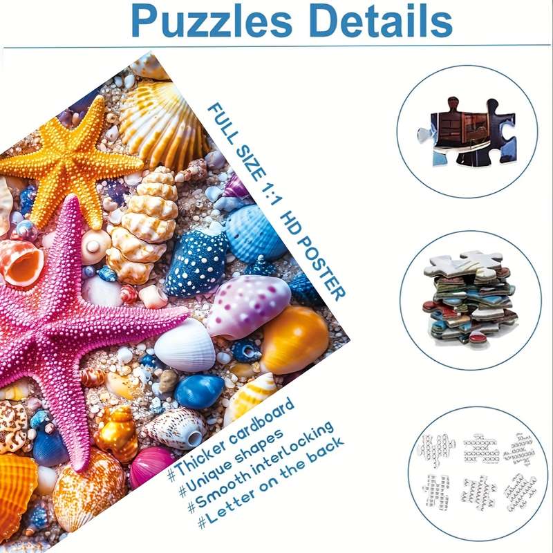 1000pcs Colorful Seashells Starfish Jigsaw Puzzle for Adults Vibrant Beach-Themed