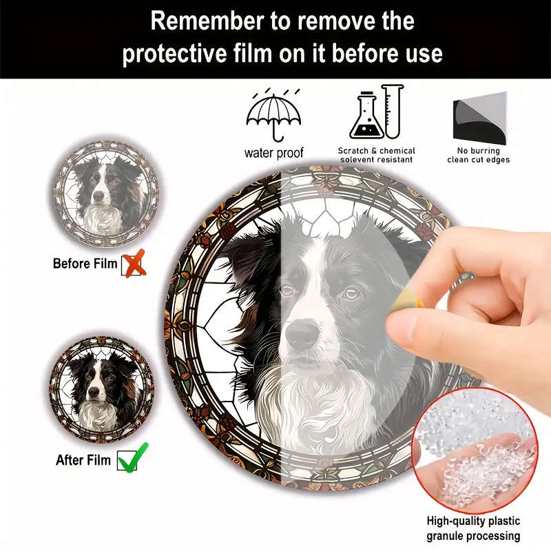 1pc Border Collie Stained Glass Window Sun Catcher Classic Acrylic 20.32x20.32cm Round Wall Hanging