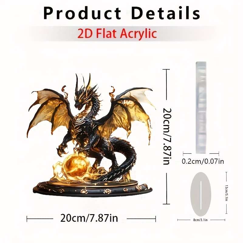 1pc 2D Flat   Classic Fantasy Dragon Desk Art  Acrylic Tabletop Decor Multipurpose No Elect