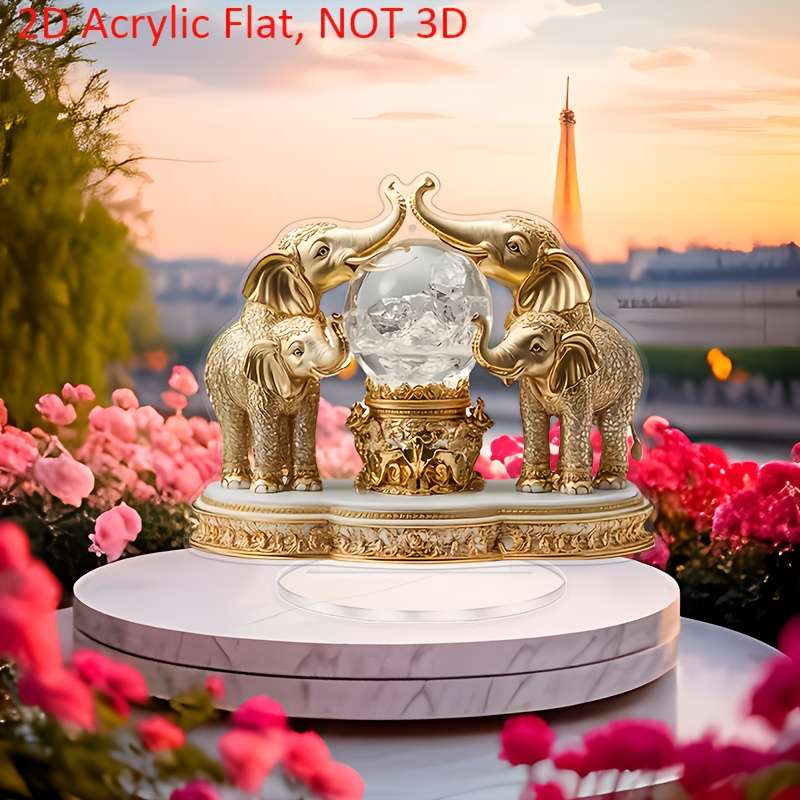 1pc 2D Flat  Bohemian  Acrylic Elephant Figurine with Crystal Ball Handcrafted Desktop Decor fo
