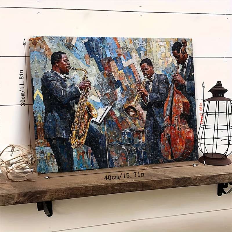 1pc  Vintage-Style Jazz Musicians Canvas Art   40x30cm Framed Wall Decor Featuring Saxophone Tr