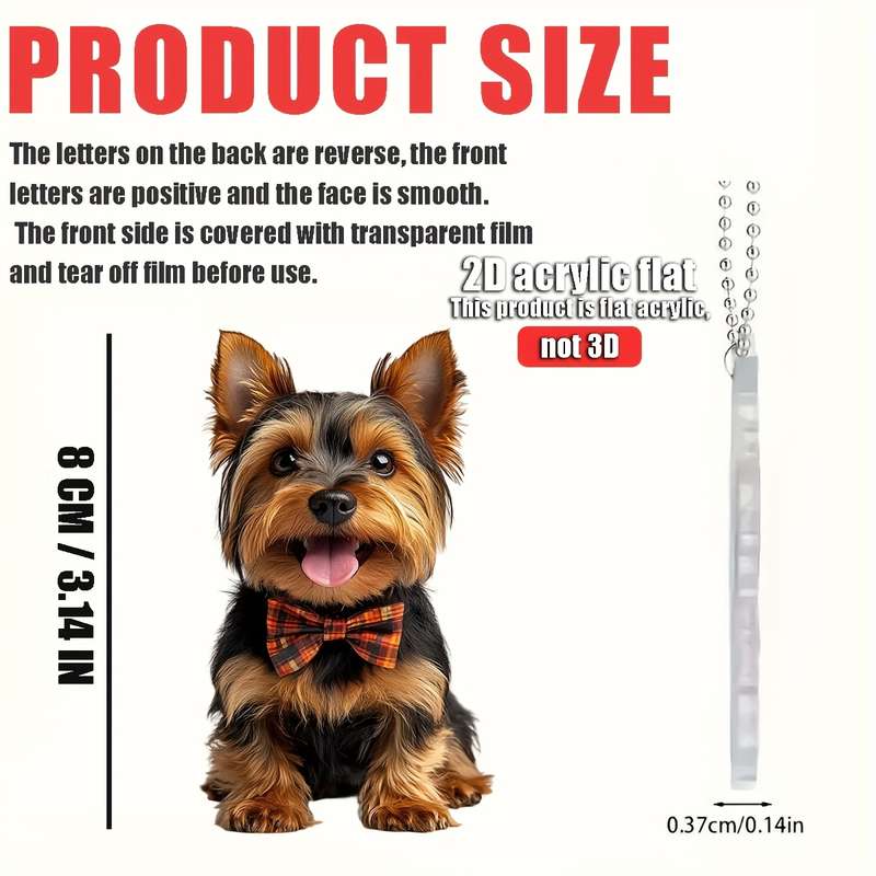 1pc 2D Flat   acrylic flat  A cute Yorkshire Terrier wearing a bow hanging accessories  f
