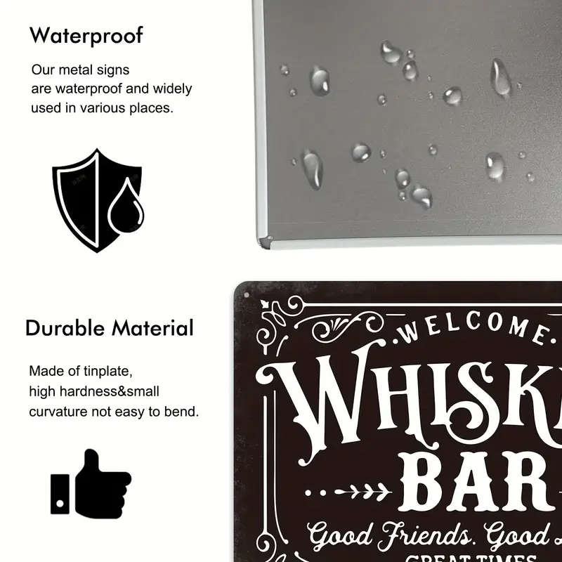 Whiskey Bar Vintage Metal Sign Waterproof and Weather Resistant Dad's Bar Wall Decor for Home Garden