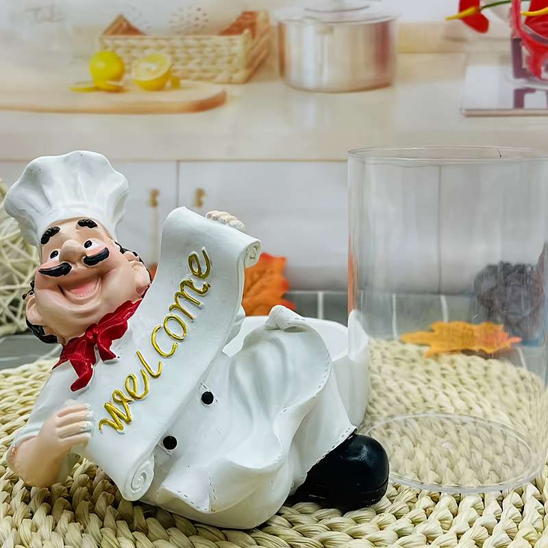 1pc Cartoon Chef Acrylic Knife Fork Holder Polished Metal Finish Compact Kitchen Counterto