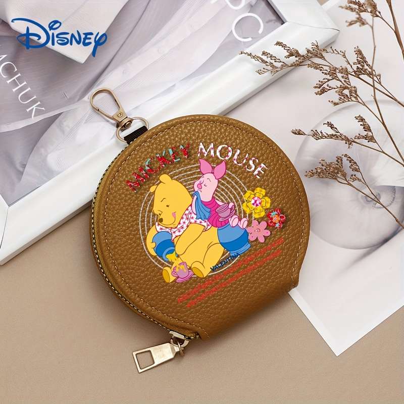 1pc Disney Mickey Minnie Mouse Mini Coin Purse Multi-Color Round Wallet with Keychain Secure