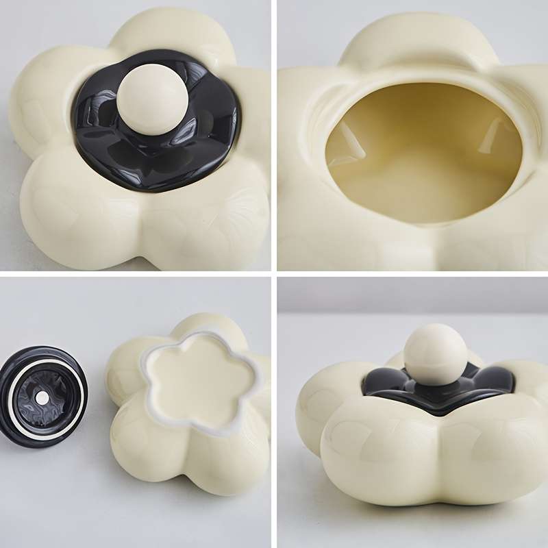 1pc Modern Geometric Ceramic Ashtray with Lid C Decorative Jewelry Storage for Bedroom Living Roo