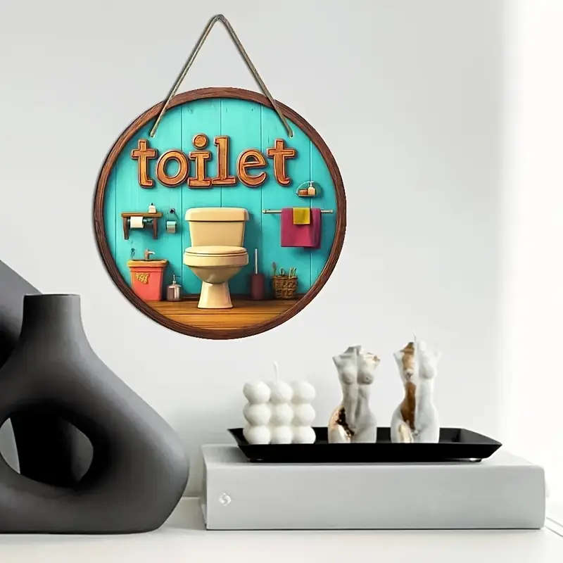 1pc Vintage Toilet Theme Round Aluminum Sign 2D Printed Metal Wall Art for Home Living Room Office P