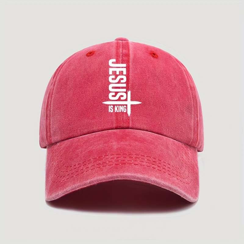 1pc Jesus Is King Print Unisex Baseball Cap 100% Cotton Washed Denim Adjustable Dad Hat with Lightw