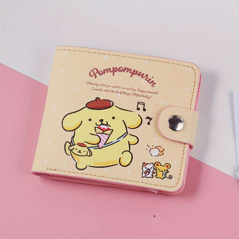 1pc Sanrio Cartoon Cute Wallet Pink Yellow Blue Purple Multi-Compartment Wallet with Button