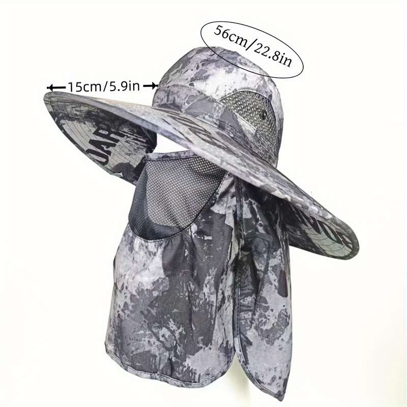 1pc A Men'S Ink Print Full-Face Breathable Sun Hat with Neck Coverage a Removable Bucket Hat Suita