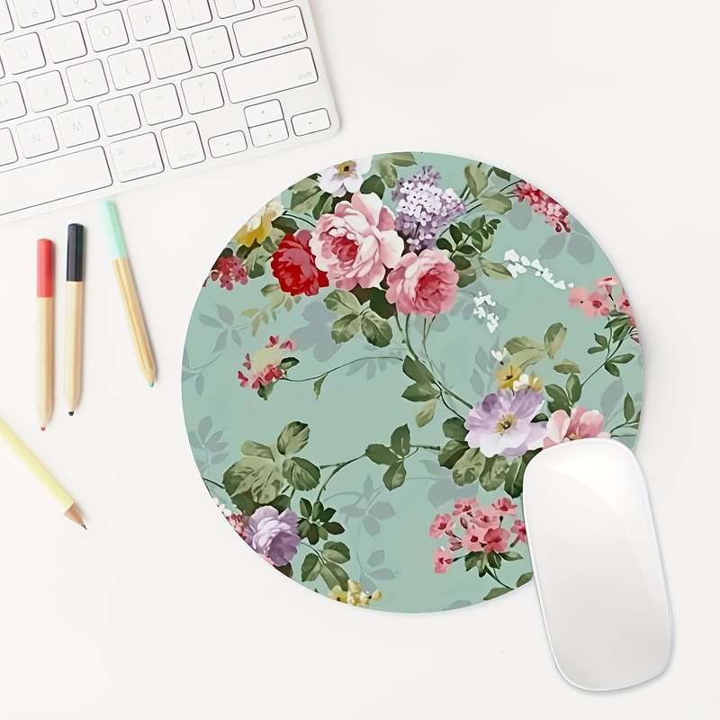 1pc Trendy Desk Ergonomic Floral Mouse Pad for Women and Girls Non-Slip Washable Rubb