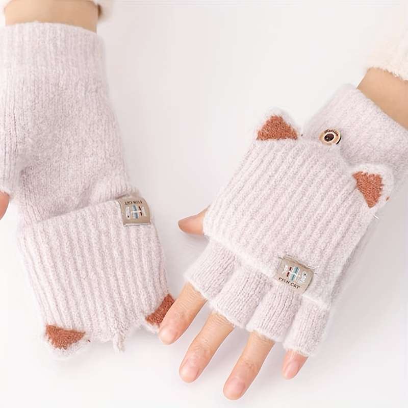 1 Pair Pink One Size Warm Gloves