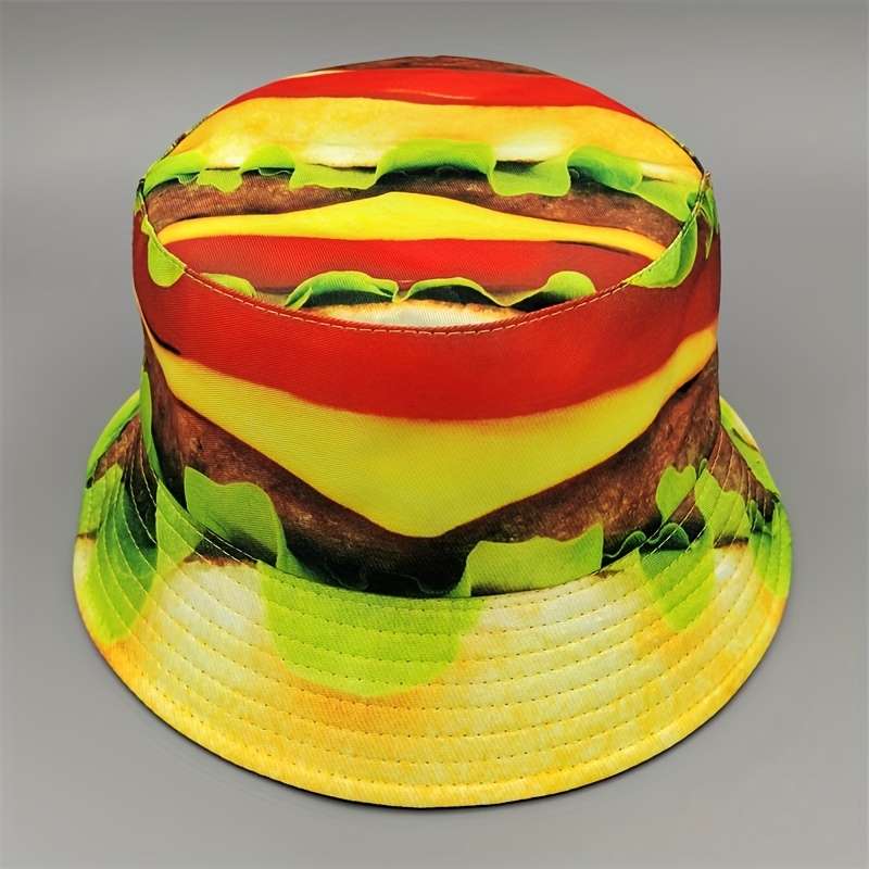 1pc 1pc Novelty Burger Pattern Bucket Hat Cartoon Y2K Style Fisherman Cap Reversible Casual Outd
