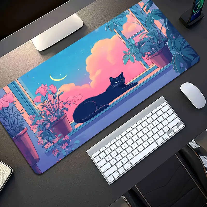 1pc 30x60cm Window Cat Floral Rubber Non-Slip Mouse Pad Office Desk Accessory