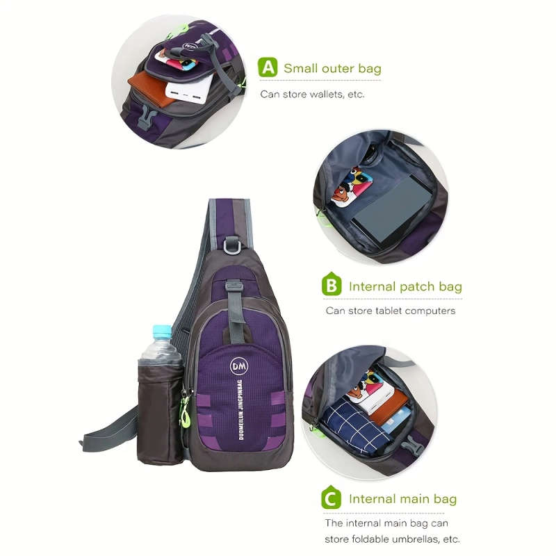 1pc Stylish Nylon Sling Bag Large Capacity Lightweight for Sports Fitness Casual Crossbody with Zip
