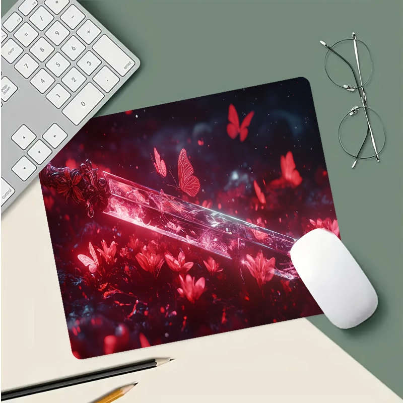1pc 21x26cm Red Crystal Sword Butterflies Gaming Desk Mat Premium Non-Slip Washable Surface