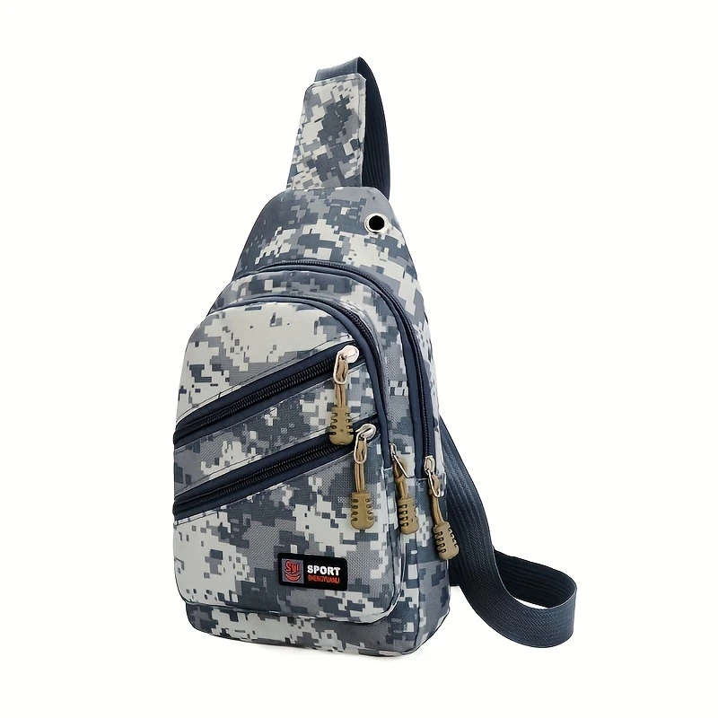 1pc Men'S Camouflage Chest Bag Digital Camouflage Sports Style Oxford Material Zipper Closure Hand