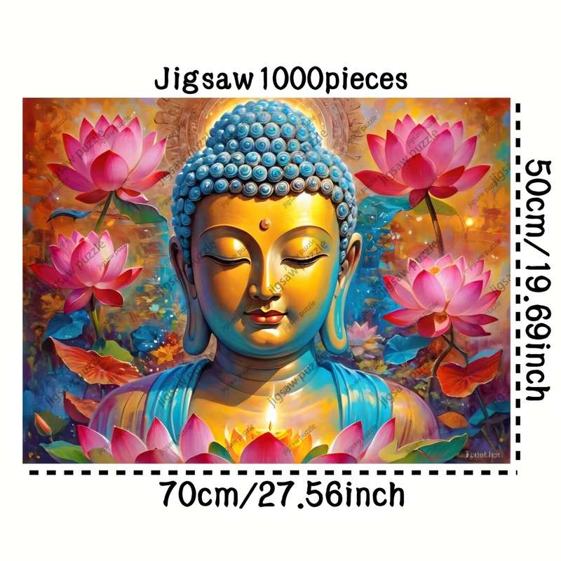 1000pcs Buddha Lotus Flower Jigsaw Puzzle Vibrant Golden Blue Design High-Qual