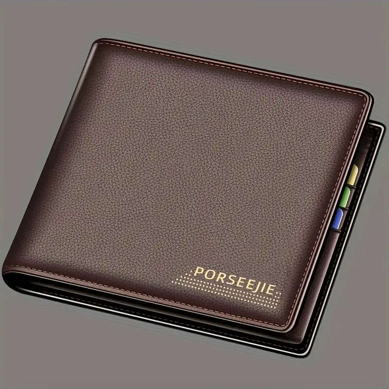 1pc Men'S Slim Casual Faux Leather Wallet Short Bifold with Multiple Card Slots Large Capacity Trave