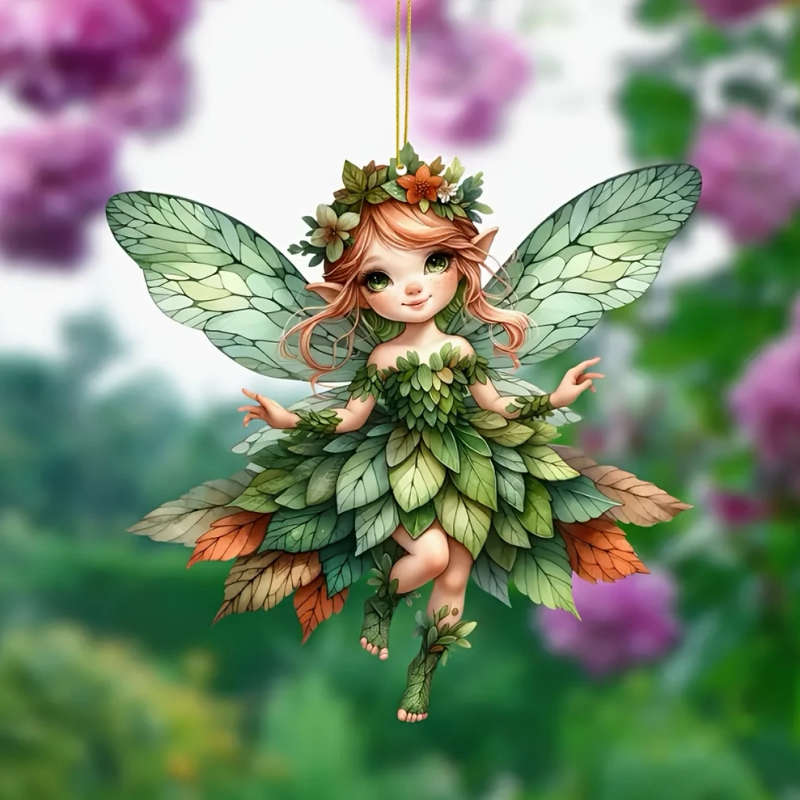 1pc Whimsical Flower Fairy Acrylic Pendant Necklace Vibrant 2D Decor for Car Rearview Mirror Bags Ke