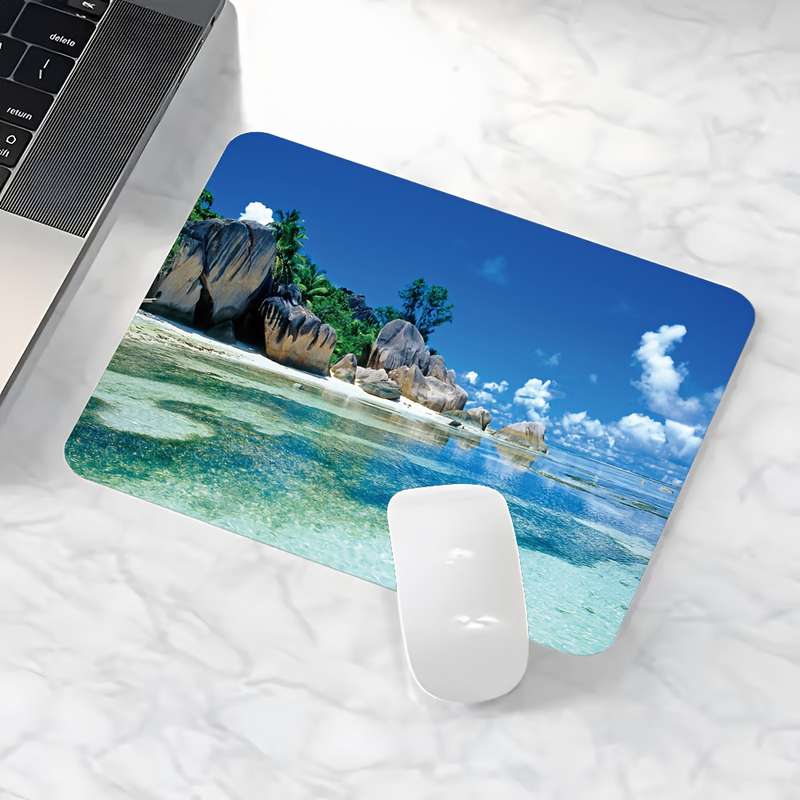 1pc Tropical Beach Mouse Pad with Non-Slip Rubber Base Waterproof Washable 1.5mm Thick