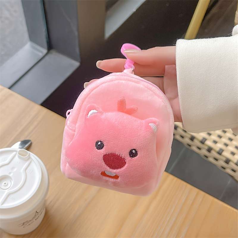 1pc Adorable Pink Beaver Coin Purse Lightweight Cartoon-Style Key Card Holder with Zipper Pock