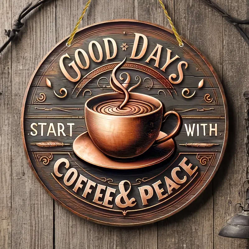 1pc Vintage Coffee Peace Round Wooden Sign Perfect for Kitchen Home Office Cafe or Outdoor Decor Rus