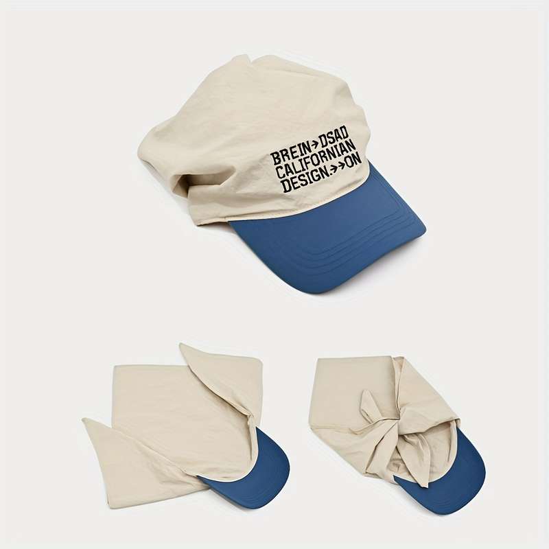 1pc Trendy Color-Block Sun Hat with Embroidered Lettering Adjustable Breathable Polyester Ca