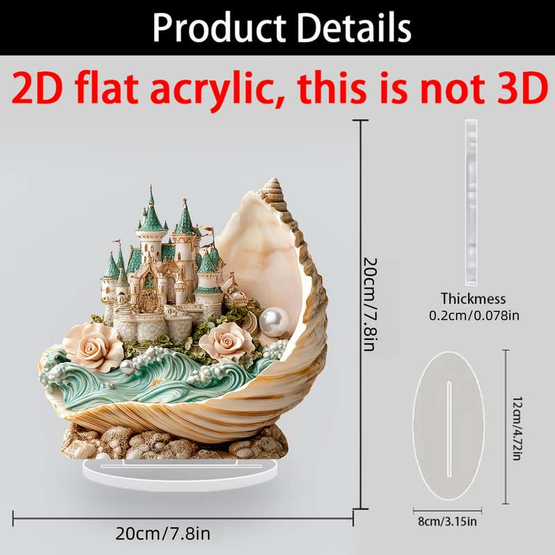 1pc 2D Flat  Bohemian-Style  Acrylic Flat Pearl Castle Desktop Decoration with Stand Elegant Se