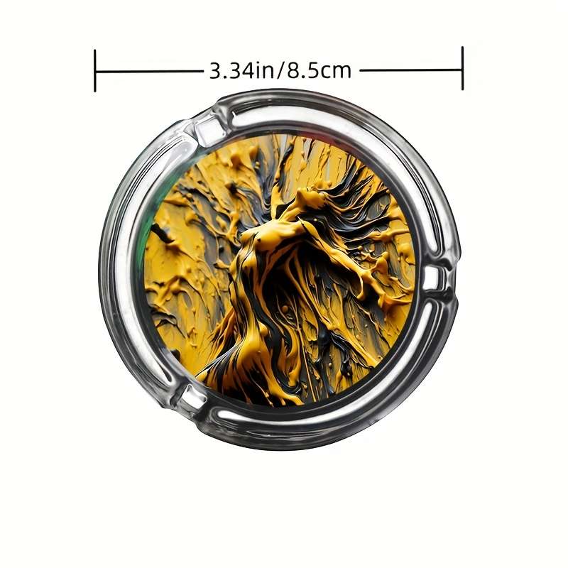 1pc Creative Art Glass Ashtray Yellow Round Holiday Gift Ashtray Fashionable and Popular Theme V