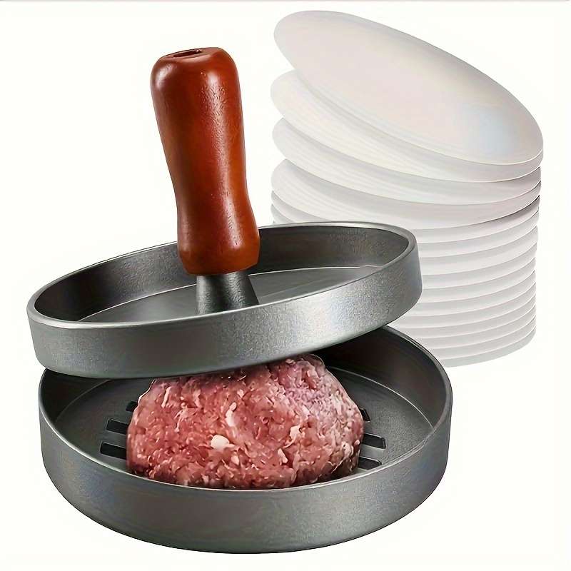 1pc Non-Stick Manual Burger Press Durable Metal Meat Veggie Grill Mold with Ergonomic Handl