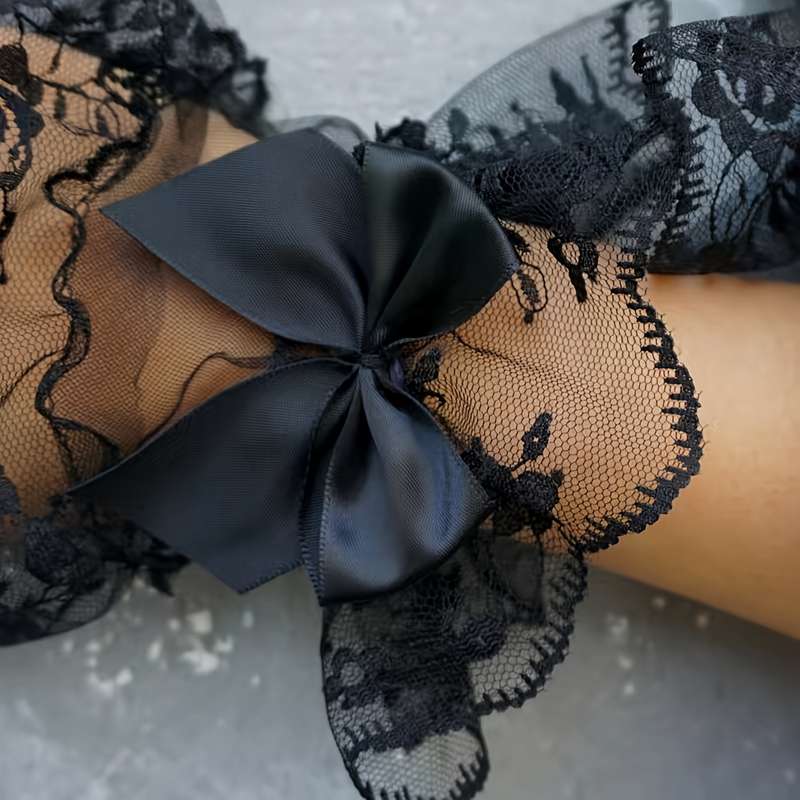 1 Pair Black Lace Bow Sleeve Cuff
