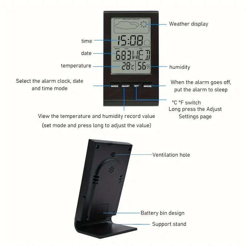 1pc Digital Thermometer Hygrometer With Large LCD Display Temperature Humidity Monitor Sensor Calibr