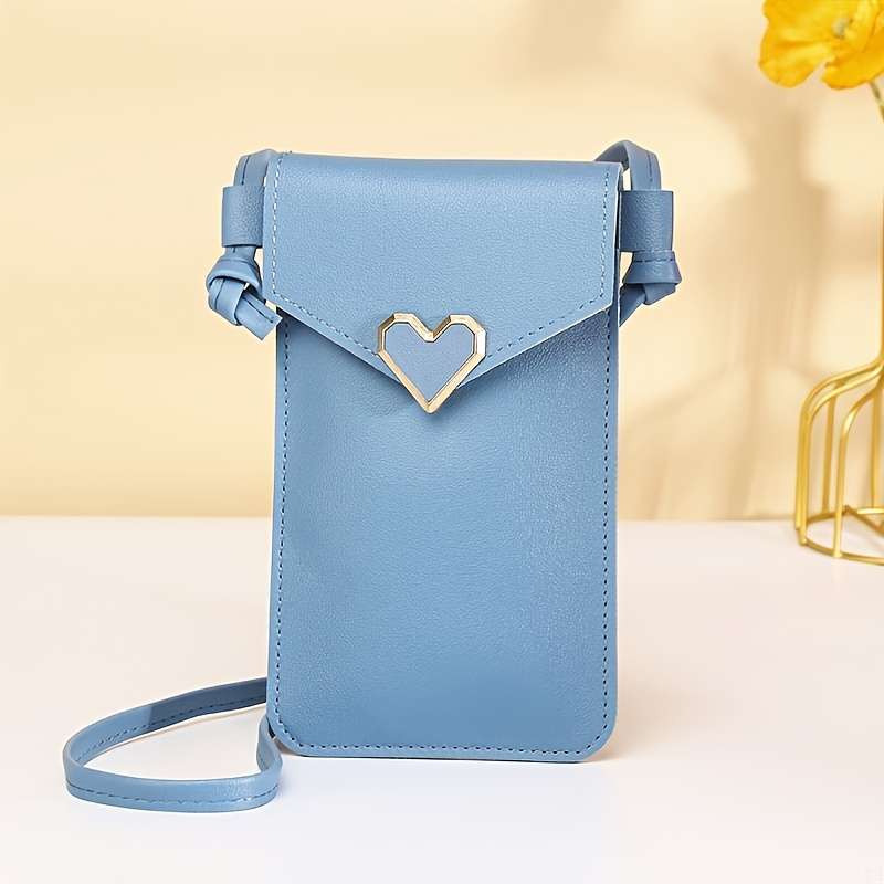 1pc Women'S Vintage Pink Heart Buckle Crossbody Bag with Clear Phone Pocket Durable Synthetic Fau