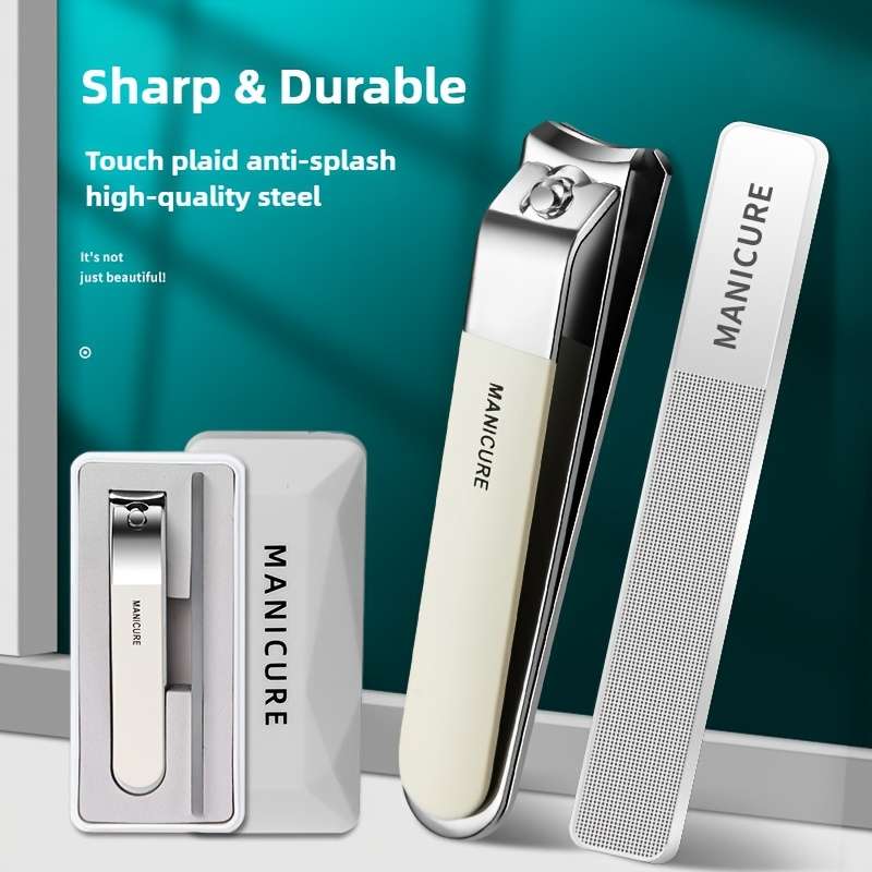 2pcs Classic Stainless Steel Nail Clippers and Nail File Set with Storage Case Sharp Concave E