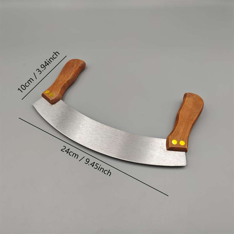 1pc Artisan Stainless Steel Pizza Cutter with Wooden Handles Curved Blade for Effortless Doug