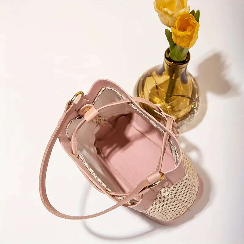 1pc Chic Hollow-Out Bucket Bag for Women Korean Style Woven Crossbody  Shoulder Bag in Beige