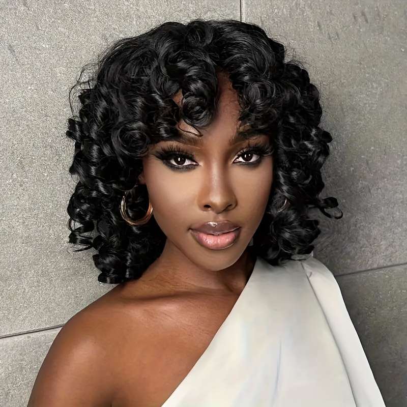 1Pc Black 35.56cm Fashion Design Wig