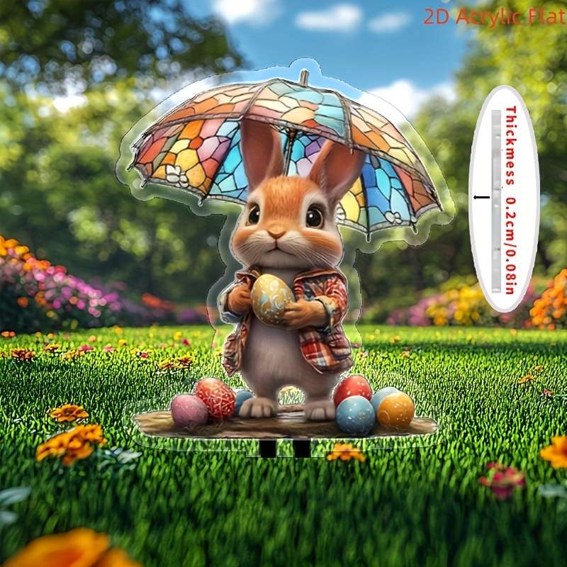 1pc 2D Flat    Pack of Art Revival Style Rabbit and Easter Egg Acrylic Garden Stakes Gr