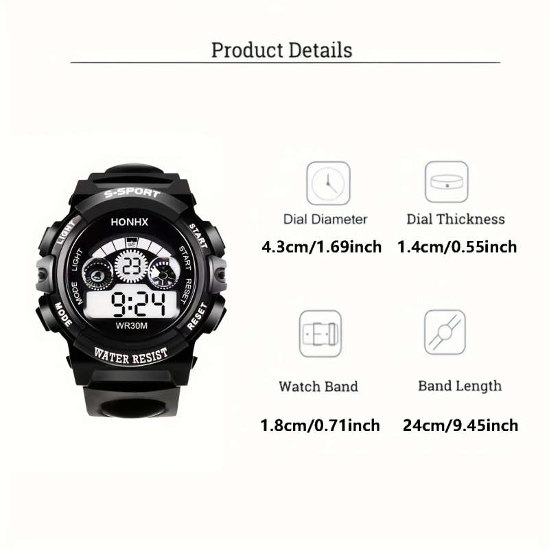 1pc Digital Sports Watch for Boys Casual Style Water Resist Electronic Movement Digital Display Plas