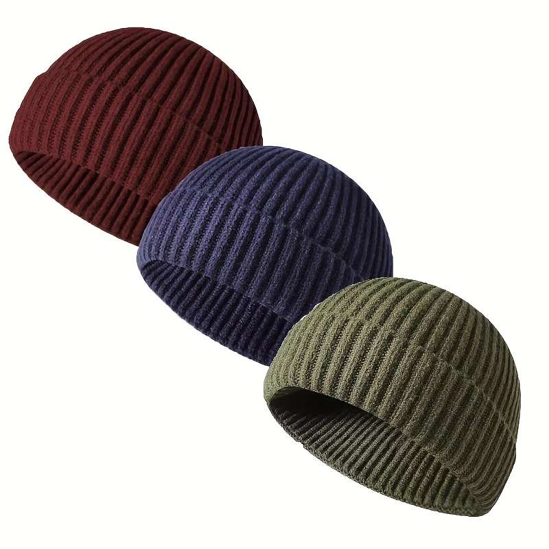 1pc Brimless Casual Style Fisherman Hat Short Ribbed Brimless Hat Lightweight Warm Winter Head