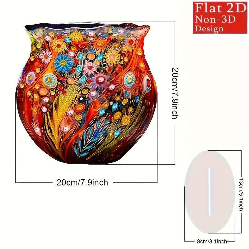 1pc 2D Flat  Vibrant Acrylic Flower Vase 7.9-Inch Irregular Diamond Shape  Wall Art Colorful